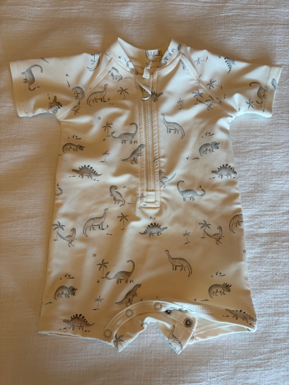 Quincy Mae Cream Short-Sleeve Dinosaur Swim Suit